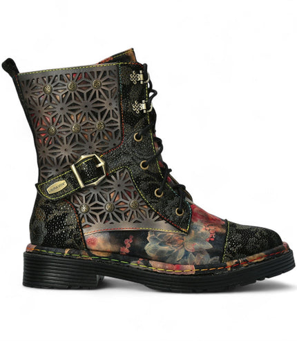 Laura Vita Incaso 36 Black Floral Womens Gothic Victorian Leather Ankle High Boots