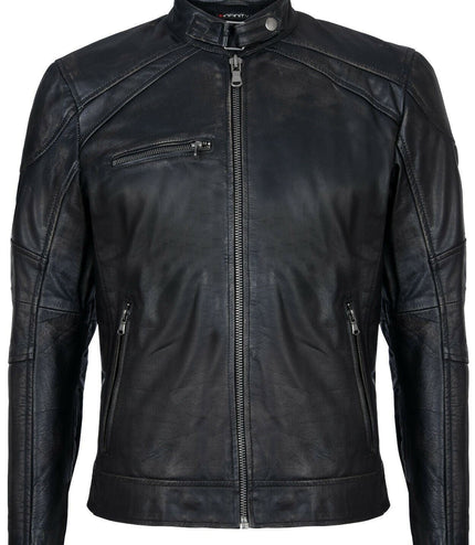 Mens Vintage Black Leather Biker Jacket-Alexandria