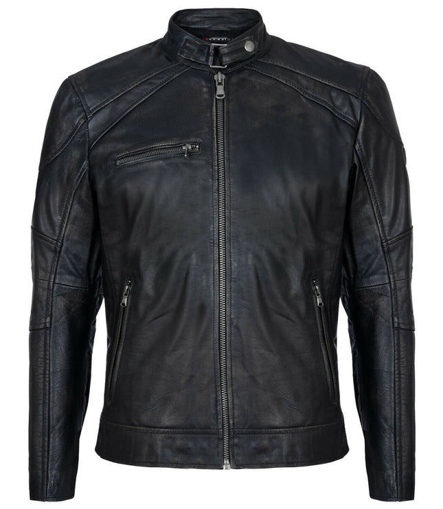 Mens Vintage Black Leather Biker Jacket-Alexandria