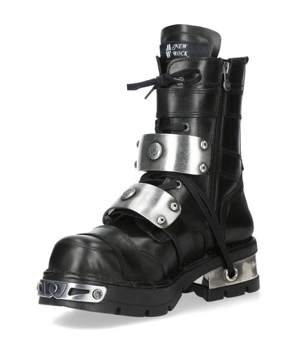 New Rock Metallic Black Leather Gothic Punk Rock High Boots - MET048-C9