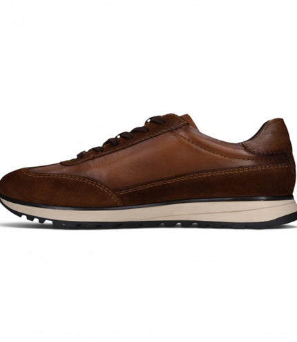 Bugatti Men's Tan Brown Leather Lace-Up Trainer Sneaker Shoes - Timon