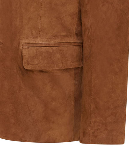 Mens Suede Blazer Jacket Soft Real Italian Leather Fitted Vintage Coat - Tan