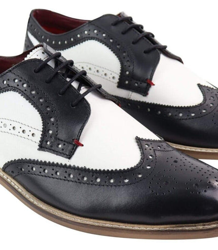 Mens Classic Oxford Brogue Gatsby Shoes In Black/White Leather