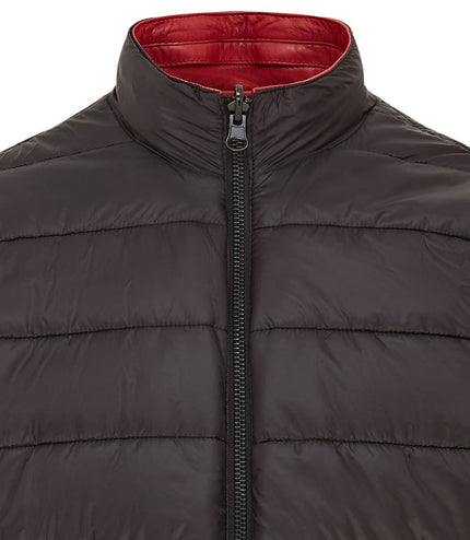 Mens Reversible Hooded Leather Jacket Premium Lambskin Napa - Red/Black