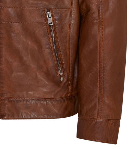 Mens Air Force Hooded Bomber Aviator Real Leather Flight Bomber Jacket - Tan
