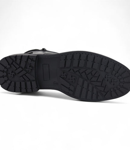 Men's Black Biker Lace-Up Ankle Boots