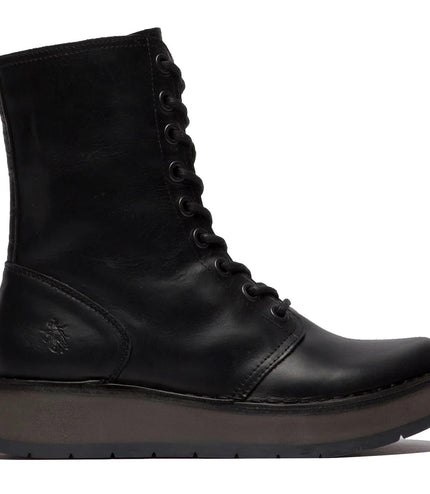 Fly London Womens Black Rami043 Casual Leather Lace-Up Ankle Dress Boots