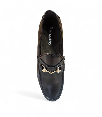 Men's Brown Loafers with Gold Buckle Smart Slip-On Shoes