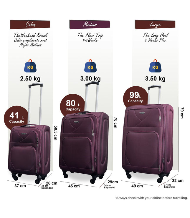 Nagoya Set of 3 Soft Shell Suitcase in Purple