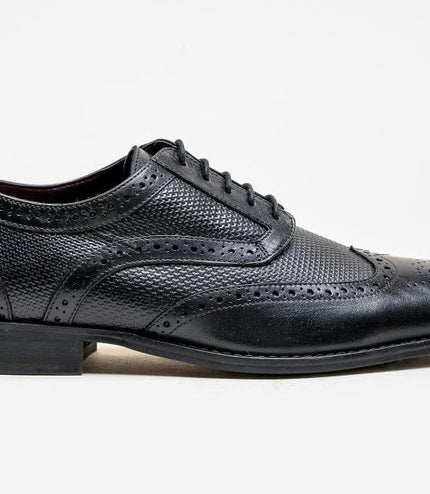 Mens Classic Oxford Brogue Shoes In Patterned Black Leather