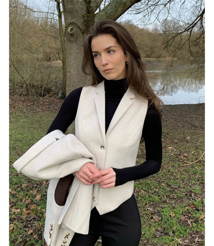 Women's Cream 2 Piece Set Wool Blend Tweed Blazer Waistcoat