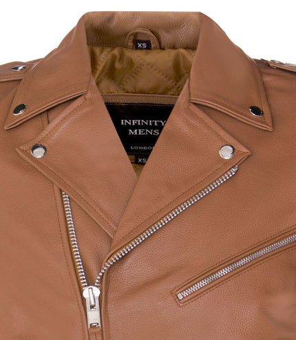 Mens Cow-Hide Black Brando Jacket -Venice - Tan