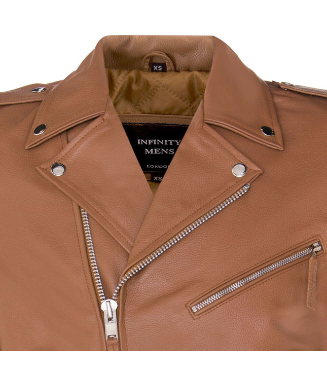 Mens Cow-Hide Black Brando Jacket -Venice - Tan
