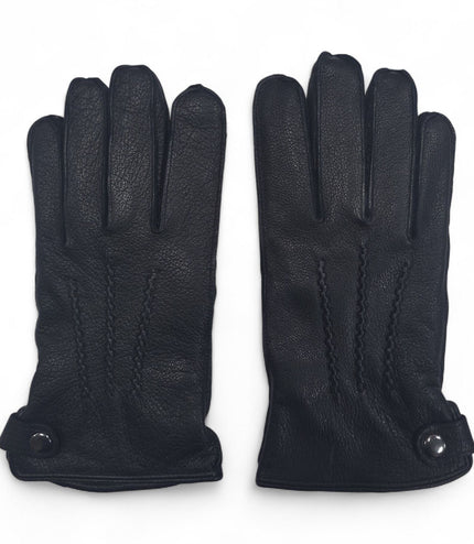Men's Black Italian Leather Warm Wool-Lined Winter Gloves - M-LGV-505