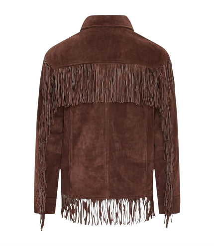 Men's Retro Brown Cowboy Suede Leather Fringe Jacket - Western