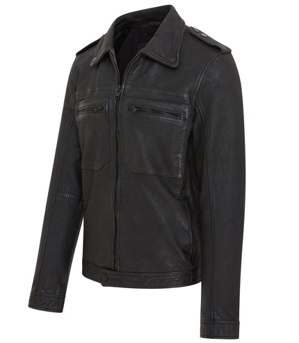 Men's Black Lamb Leather Biker Zipped Vintage Jacket