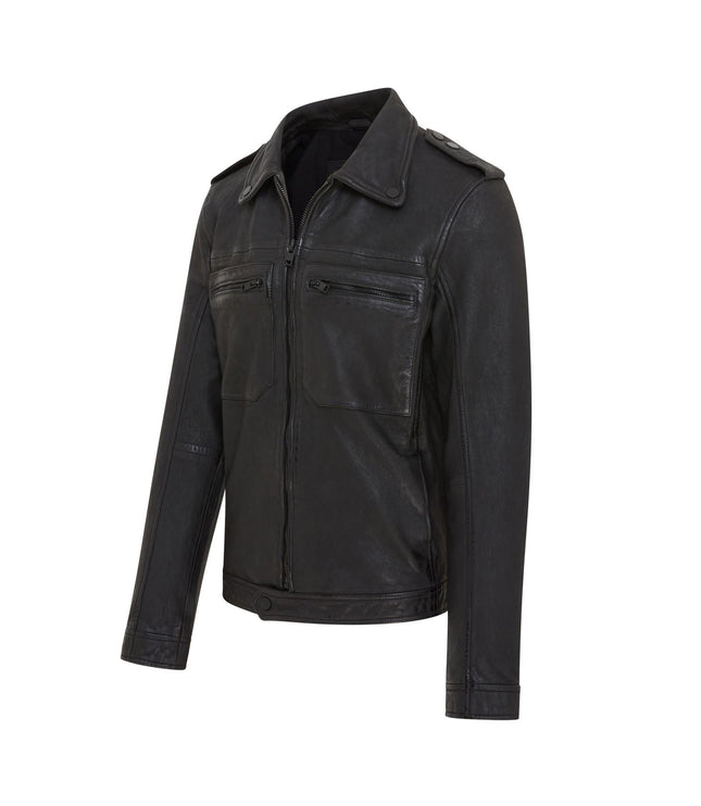 Men's Black Lamb Leather Biker Zipped Vintage Jacket