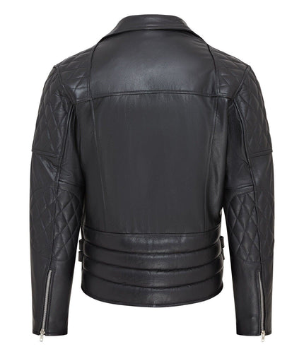 Mens Cowhide Leather Brando Biker Jacket - Garland - Black