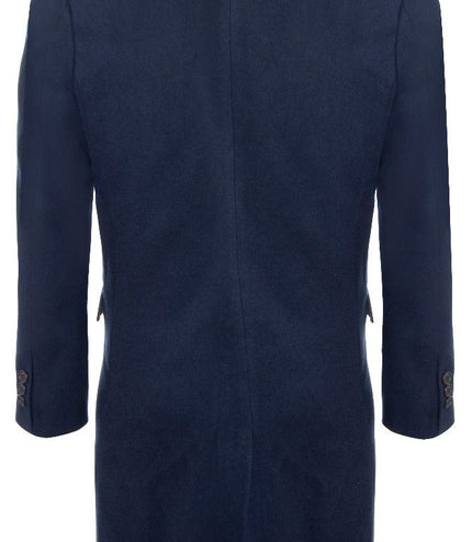 Mens 3/4 Long Double Breasted Navy Overcoat Wool Coat Peaky Blinders