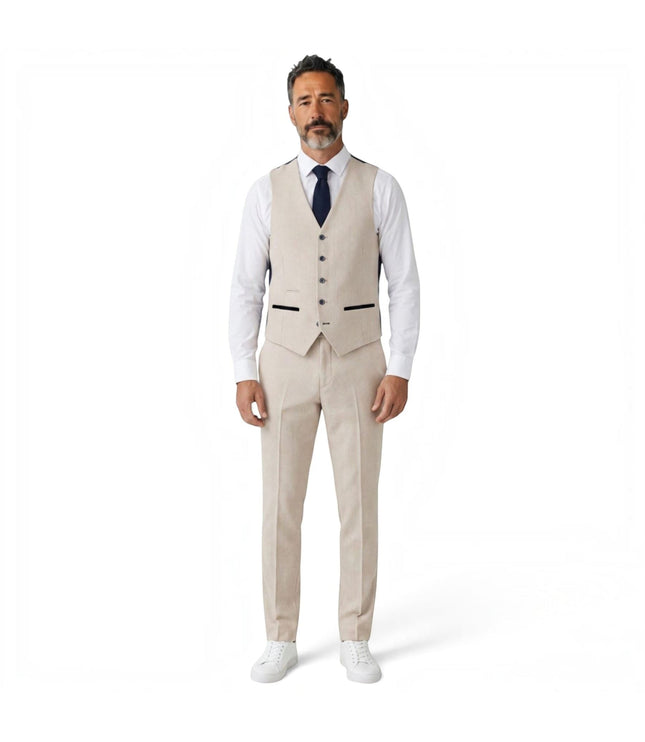 Mens Cream Check Tailored Trousers Formal Pants - Regent