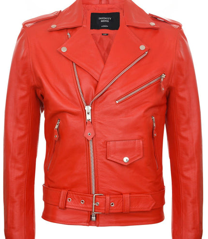 Mens Cow-Hide Black Brando Jacket -Venice - Red
