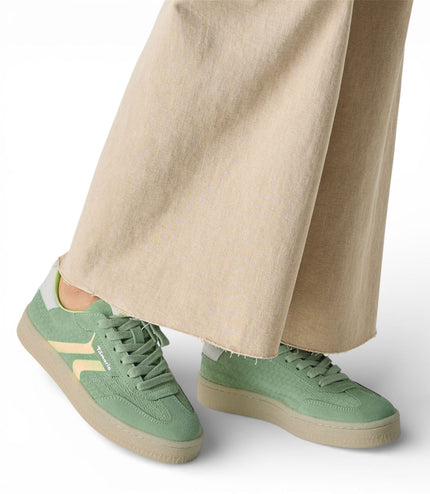 Tamaris Women's Green Leather Neon Stripes Trainers Sneaker Shoes