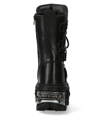 New Rock Mid Calf Gothic Leather Boots-WALL1473-S3
