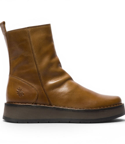 Fly London Womens Tan Leather Zip Up Platform Ankle Boots - RENO053FLY