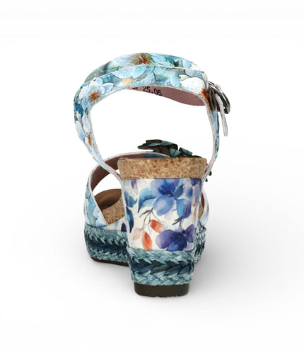 Laura Vita Women's Facyo 75 Blue Floral Leather Wedge Espadrille Sandals