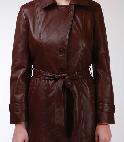 Womens 3/4 Length Trench Coat-Ranchi - Brown