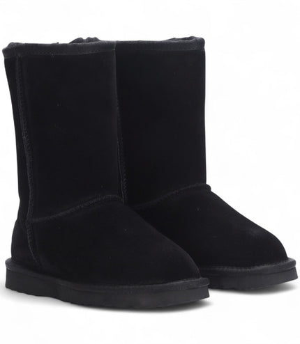 Women's Genuine Sheepskin Black Suede Slip-On Ankle Winter Boots - Dusk