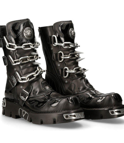 New Rock Black Spiked Mid-Calf Gothic Boots - 727-S1
