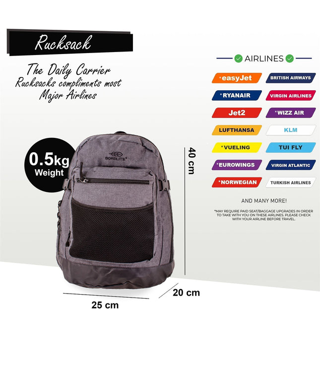 Backpack Rucksack 40x 20 x25cm Underseat Travel Cabin Bag for Ryanair, Easy Jet Black