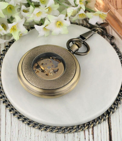 Mechanical Bronze Skeleton Antique Open Face Pocket Watch