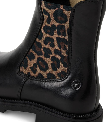Tamaris Womens Black Leopard Leather Classic High Chelsea Ankle Boots