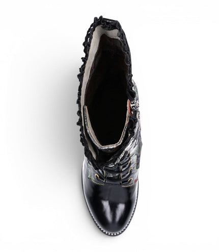 Laura Vita Floral Womens Goth Victorian Black Leather Heeled High Boots - Alcbane-351