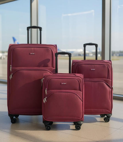 Gosford Set of 3 Soft Shell Suitcase in Burgundy Red