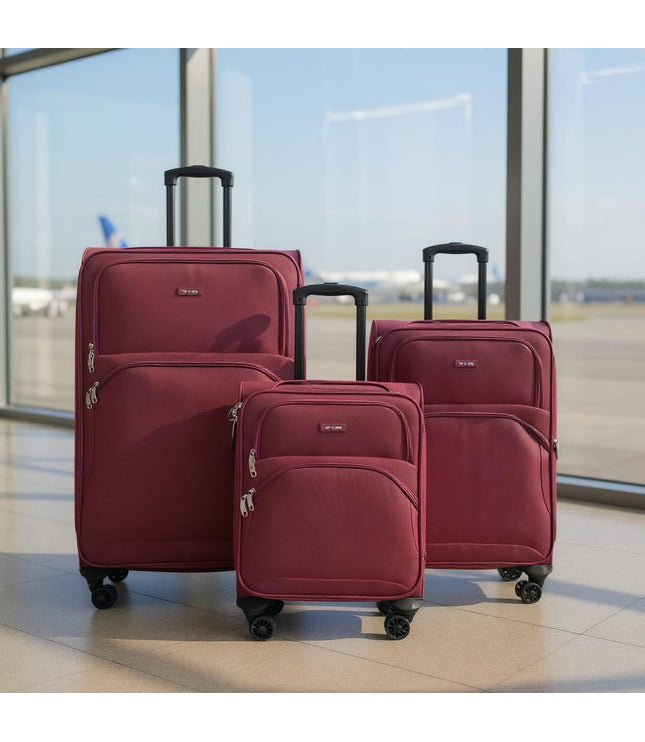 Gosford Set of 3 Soft Shell Suitcase in Burgundy Red