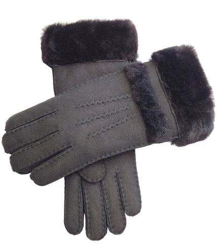 Infinity Leather Womens Black Sheepskin Suede Gloves with Roll Up/Down Cuff