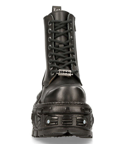 New Rock Unisex Black Leather Combat Platform Boots - TANK083-C1