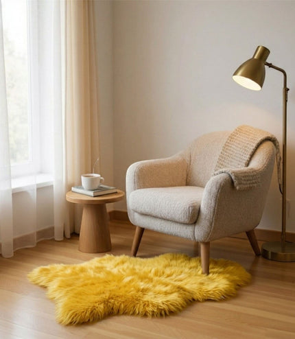 Genuine Bright Yellow Sheepskin Natural Silky Soft Fluffy Real Wool Rug