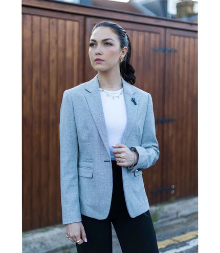 Women's Beige Tweed Tailored Fit Wool Blend Blazer