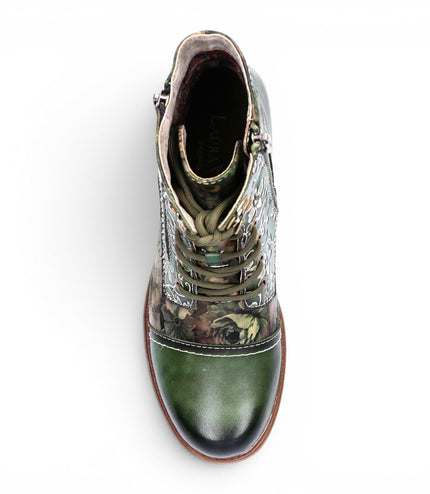 Laura Vita Women's Green Floral Victorian Leather Lace-up Ankle Boots - Anitao - 11
