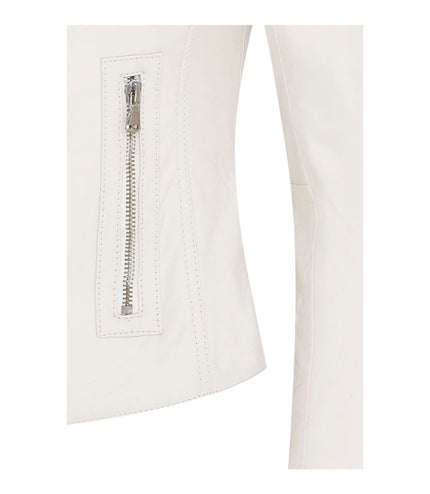 Womens Slim-Fit Leather Biker Jacket-Maldon - White