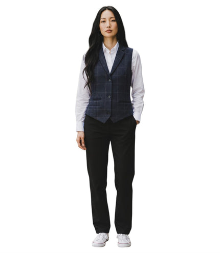 Women's Navy Tailored Fit Tweed Waistcoat Formal Vest - TPSTZ-7