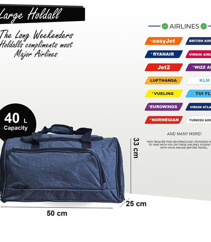 Large Duffel Weekend Holdall Carry-On Cabin Bag Gym Sports Travel Bag Black