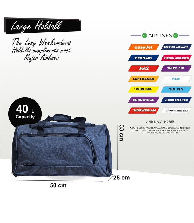 Large Duffel Weekend Holdall Carry-On Cabin Bag Gym Sports Travel Bag Black