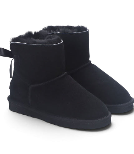 Women's Black Genuine Sheepskin Real Fur Winter Ankle Boots - Eclipse