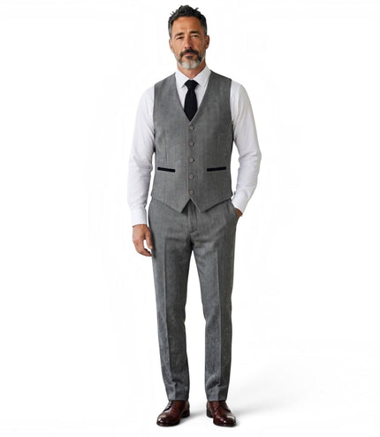 Men's Grey 3 Piece Tweed Herringbone Formal Suit -  IM4