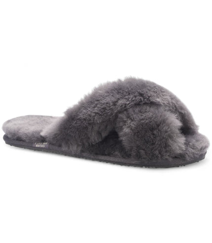 Women's Sheepskin Slippers Grey Warm Winter Fur Crossover - Snowbelle